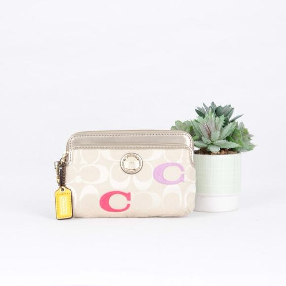 Coach Poppy Embroidered Monogram Small Double Zip Wristlet - Picture 2 of 9